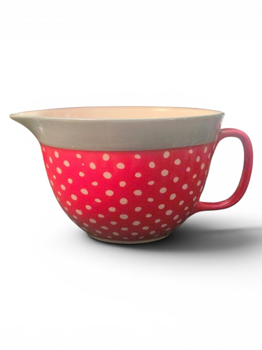 The Pioneer Woman Red Polka Dot Stoneware Batter Bowl 2.83 Qt With Handle Spout